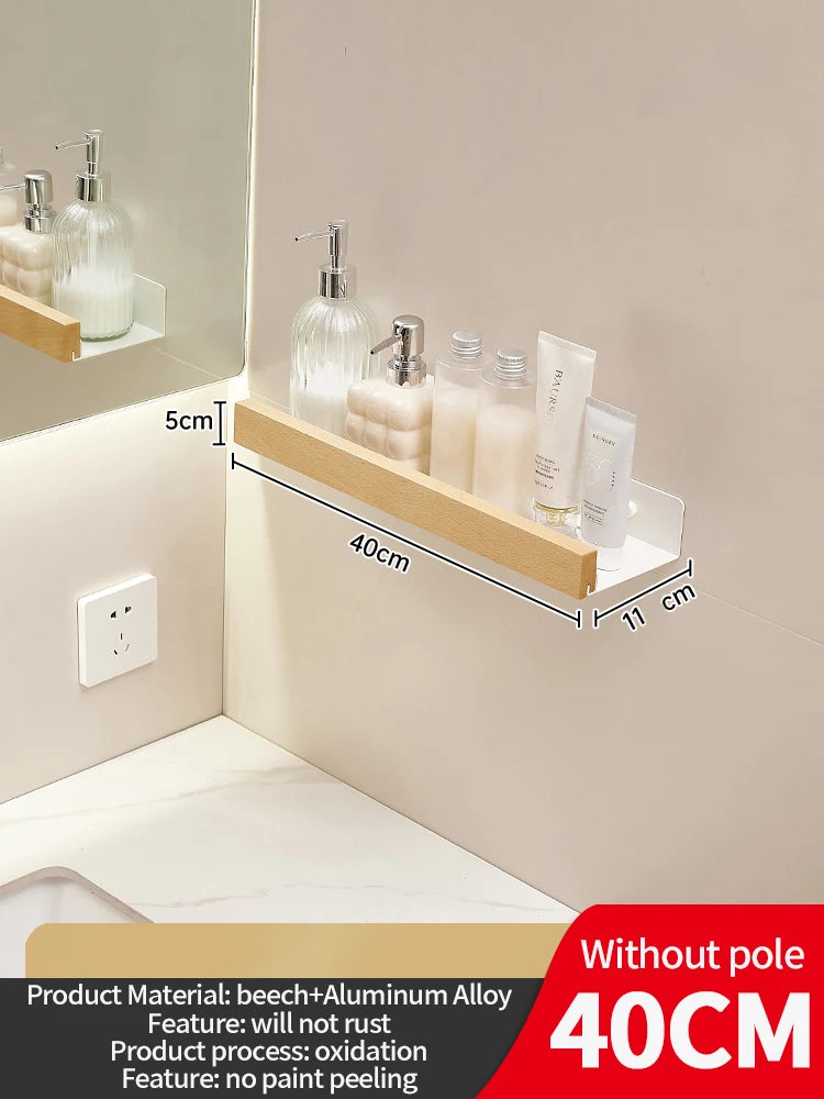 Wood Aluminum Waterproof for Bathroom Shelf Shelves Shampoo Makeup Storage Holder Accessories Kitchen Sorage Bath Accessories