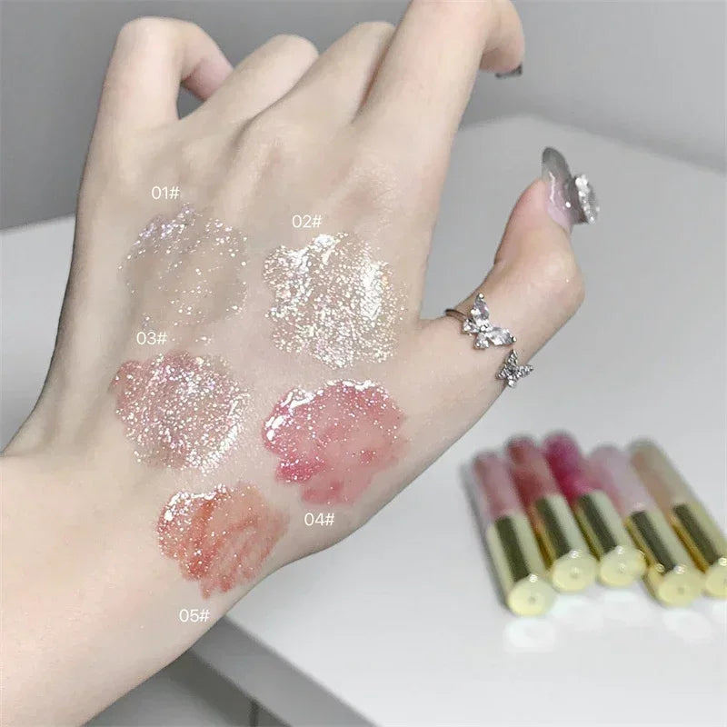 Waterproof Diamond Shimmer Glitter Lip Gloss Liquid Lipstick Shiny Pearl Lip Glaze Lasting Moisturizing Lip Tint Women Makeup