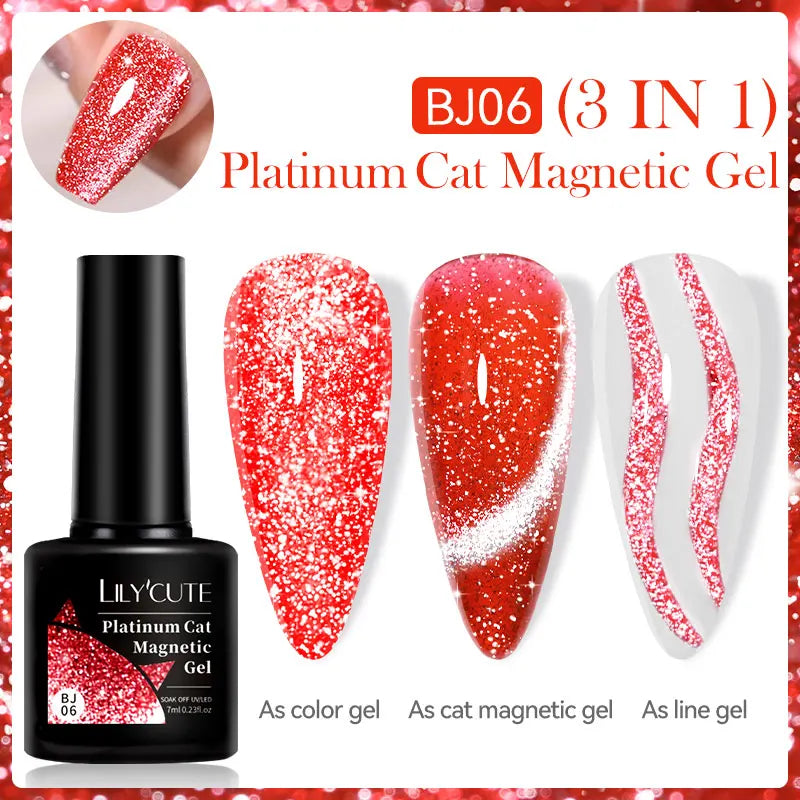 LILYCUTE 7ml 9D Black Crystal Cat Magnetic Gel Nail Polish Laser Silver Glitter Semi Permanent Manicure For Nail Art Gel Varnish