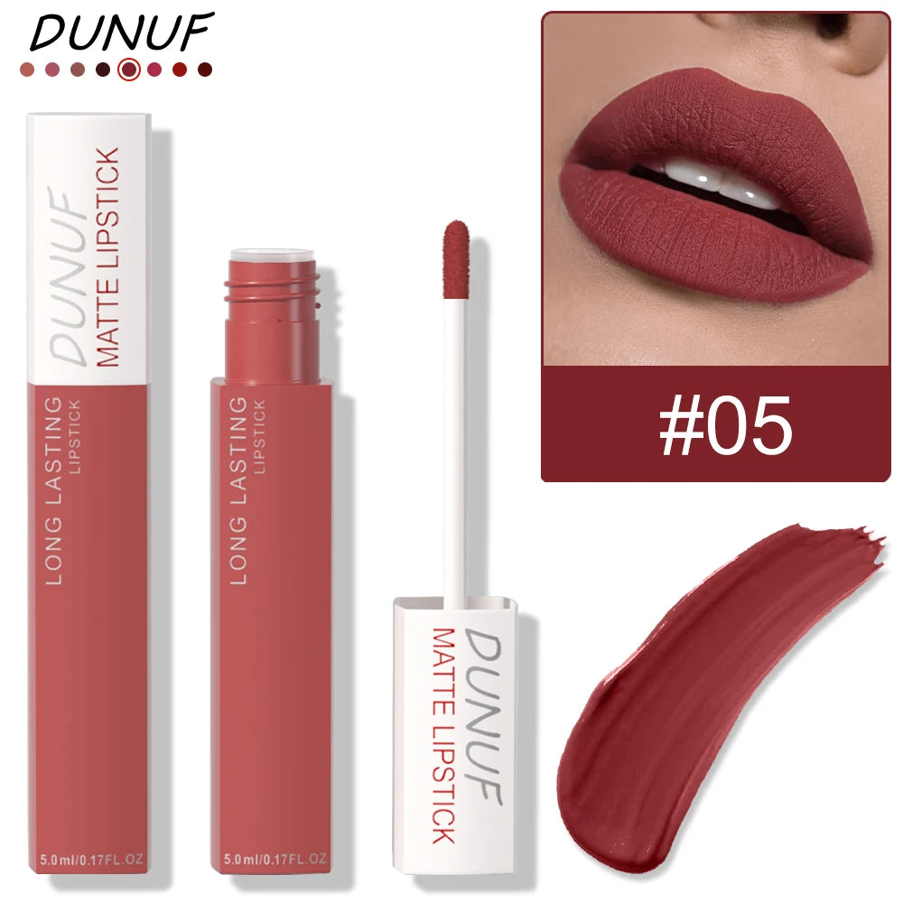 8 Color Easy To Apply Velvet Matte Lip Glaze Waterproof Lasting Liquid Lipstick Red Brown Non Stick Cup Matte Lip Gloss Cosmetic