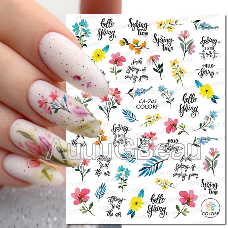 3d Nail Art Decals Geometric Lines Daisy Sunflowers Letters Adhesive Sliders Nail Stickers Decoration For Manicure