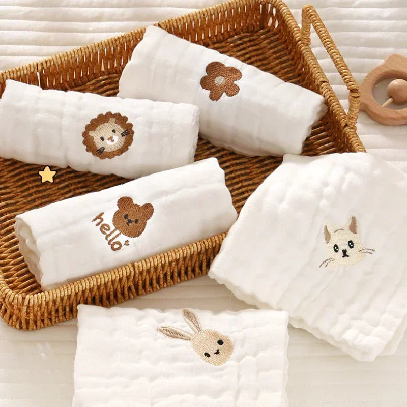 2/3/5pcs Baby Towels Toddler Soft Washcloth Burp Cloth 6 Layer Cotton Embroidery Hand Face Wipes Newborn Bib Kids Handkerchief