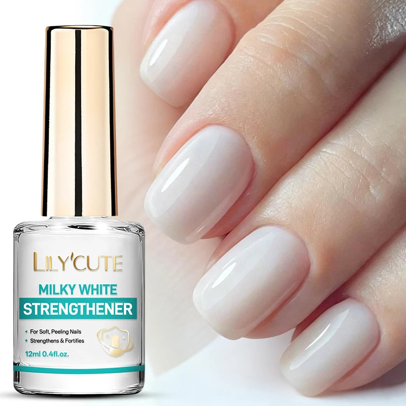 LILYCUTE 12ML Nail Care Polish Milky White Strengthener Long Lasting Care Polish Varnish Drying No Need Lamp