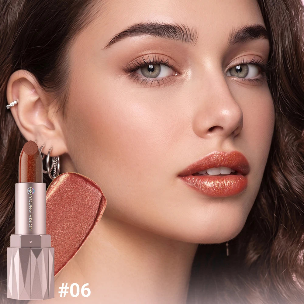 LANGMANNI 10 Colors Slant Mouth Pearlescent Swivel Slant Mouth Design Lipstick Single Pack Lipstick Lasting Color Lip Gloss