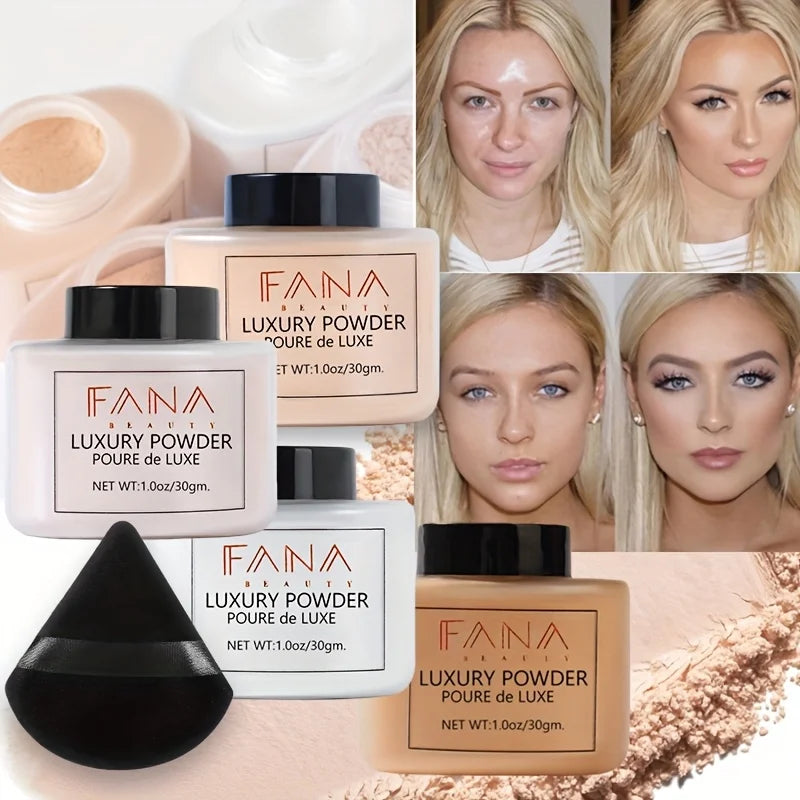 2025 Matte Finish Loose Powder with Triangle Beauty Sponge Set Oil Control Concealer Waterproof Powder Foundation Makeup