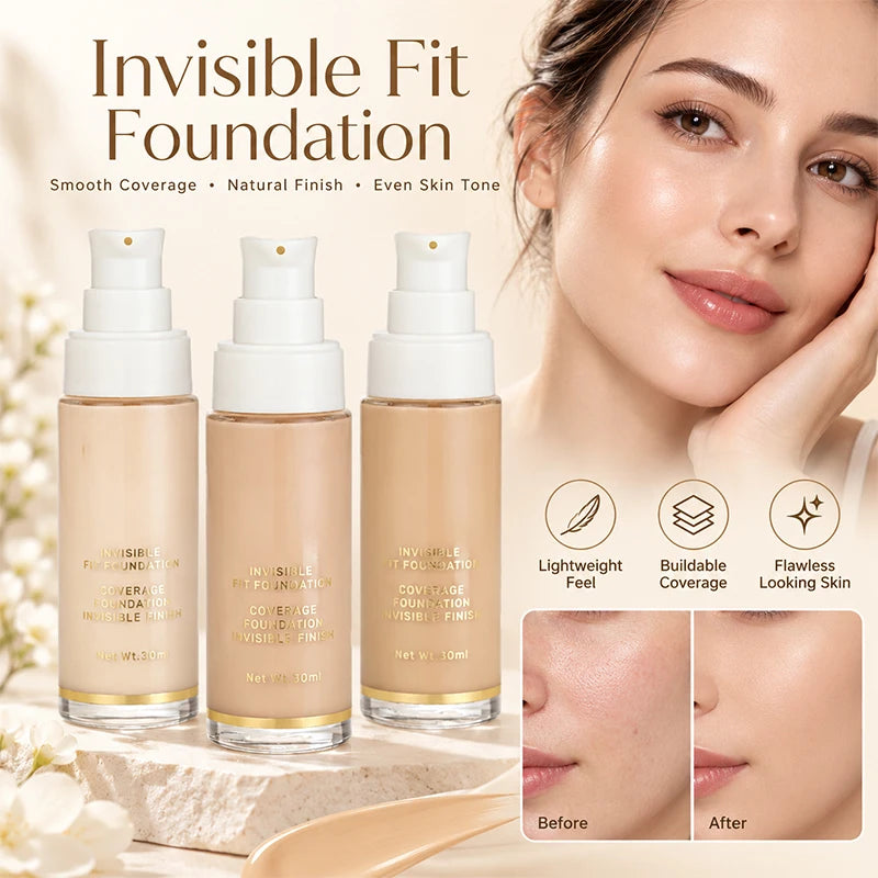 2 Pcs Liquid Foundation 3 Shades 30ml Ea. Natural Lightweight Full Coverage Long-Lasting Oil Control Concealer Base Makeup for All Skin Types