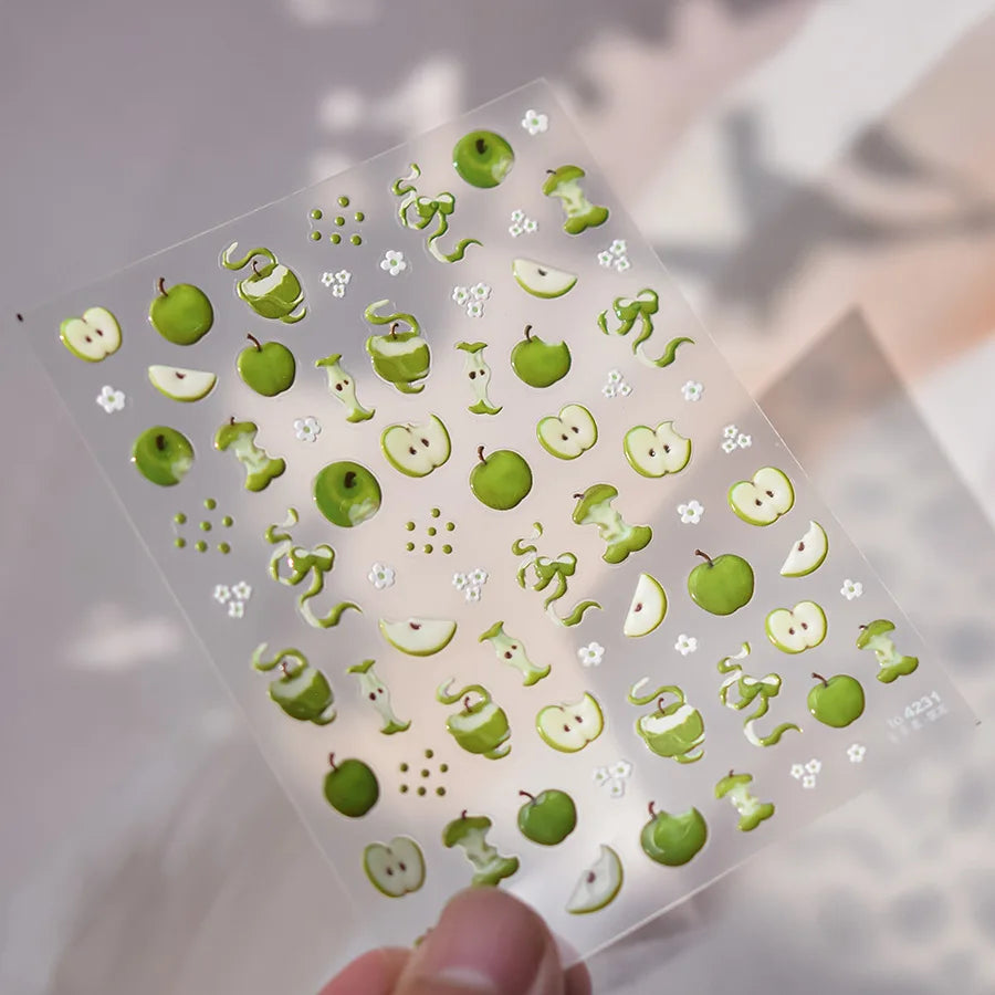 Jelly Nail Stickers Ice penetrating Cat Eyes Red Tomato Smile Bows Self Adhesive Nail Art Stickers DIY 5D Cute Nail Parts Decals