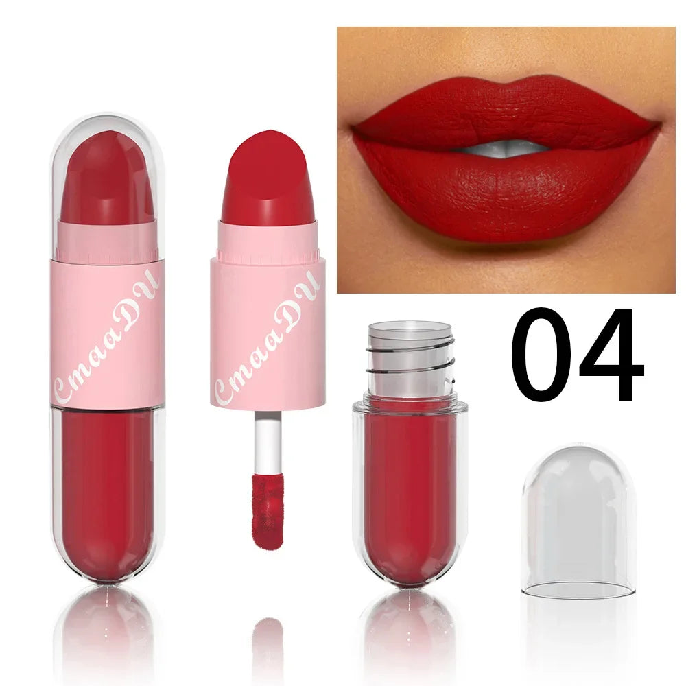18Color 2In1 Matte Velvet Liquid Lipstick Double Head Sexy Red Purple LipGloss Moisturizing Lasting Waterproof Lip Glaze Make Up