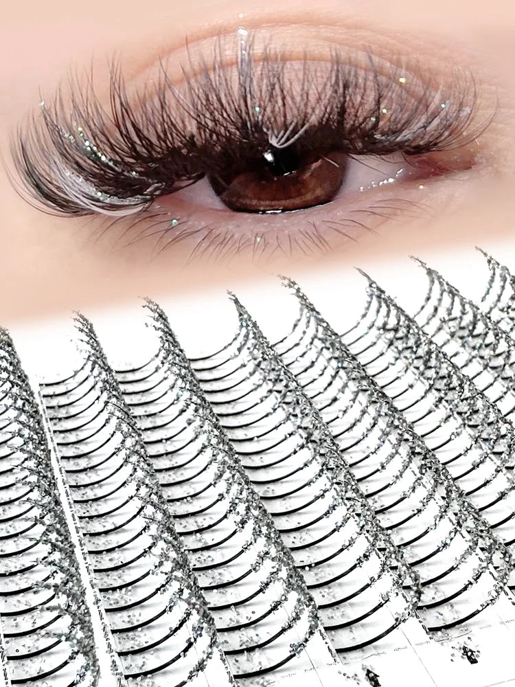 240 PCS Silver Glitter Eyelash Extensions DIY A/M Spike Lashes Luxury Wedding Eyelashes 10-15mm