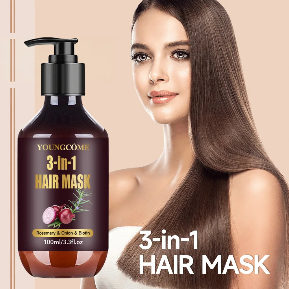 Organic Hair Mask with Rosemary, Onion Biotin 3-in-1 Natural Treatment Nourish Reduce Hair Loss Anti-Breakage Hair Products100ml