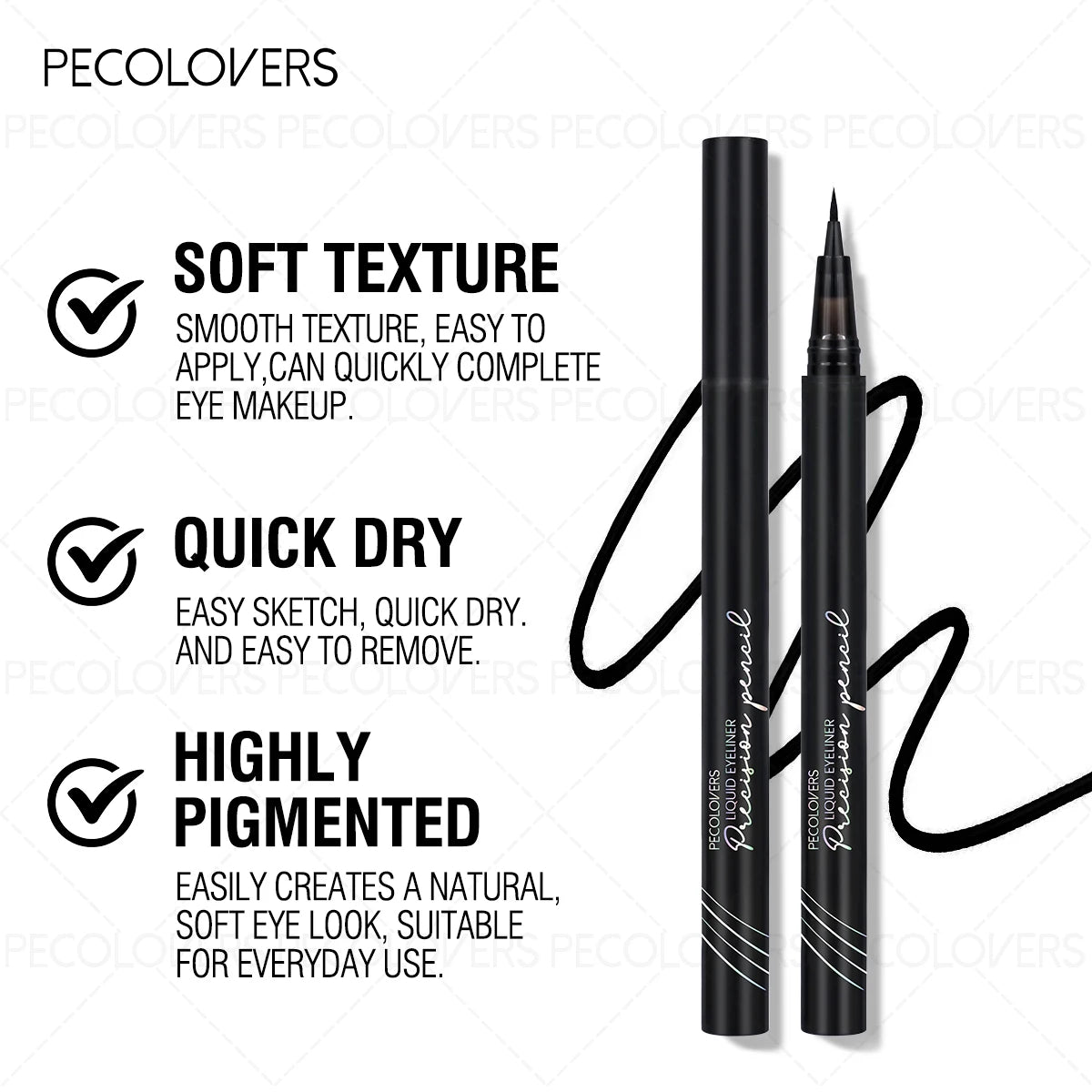 5PCS Smooth Liquid Eyeliner, Tip-resistant, Waterproof, Quick-drying, Soft, Perfect for Precision and Dramatic Eye Appearance