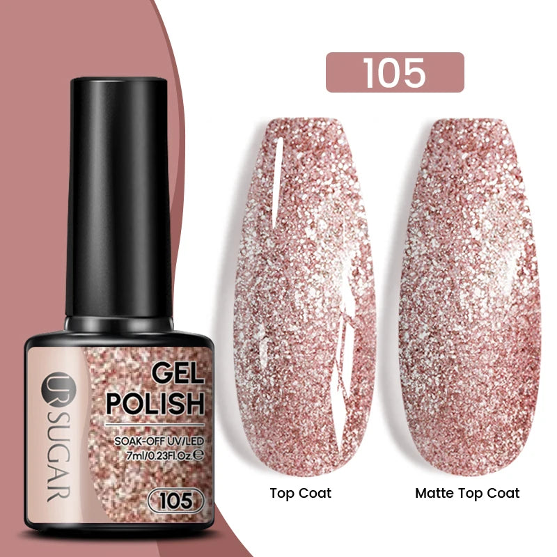 UR SUGAR 7ml Glitter UV Gel Nail Polish Glitter Sequins Soak Off UV Gel Varnish Colorful Nail Gel Polish DIY Nail Art Polish