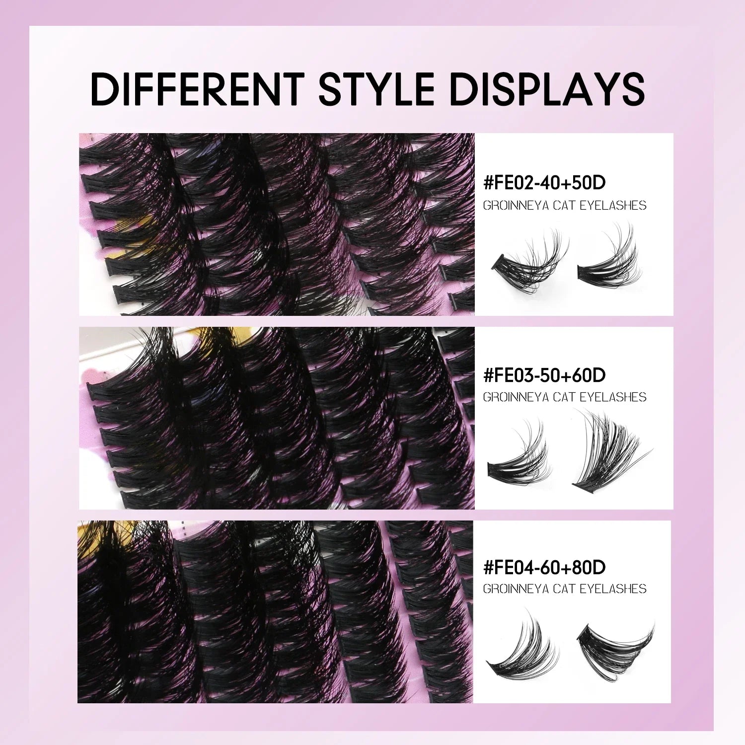 GROINNEYA Lash Clusters Kit Natural Cat Lashes Winged End Eye Elongated Eyelashes With Lash Bond & Seal Cluster Kit DIY at Home