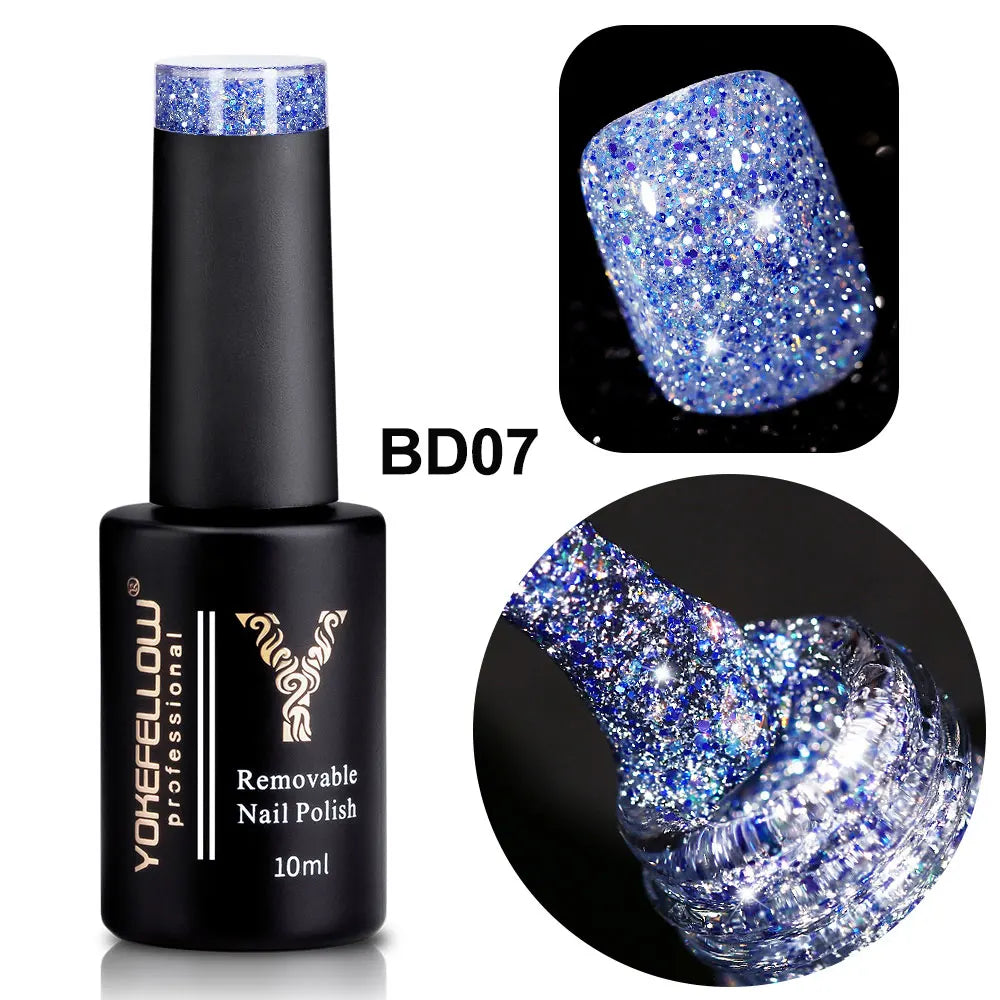2024 New YOKEFELLOW 10ML Reflective Glitter Gel Nail Polish Soak Off UV Gel Varnish Colorful Nail Gel Polish For Manicure