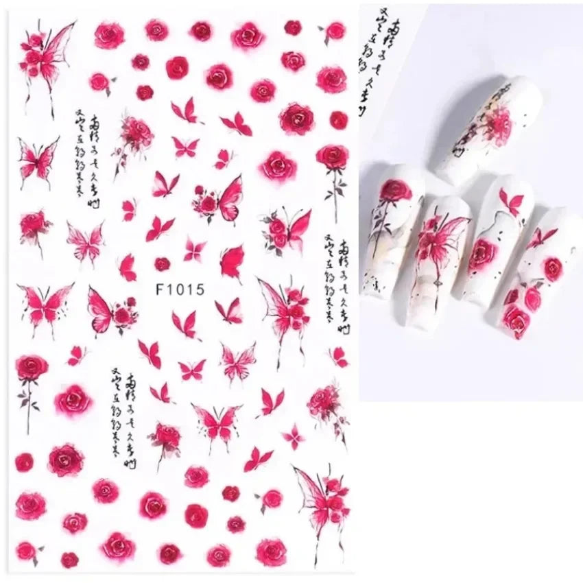 1PCS Black White Butterfly Laser Nail Stickers Y2K Nail Art Decoration Abstract Lines Bronzing Flowers Stickers For Nails