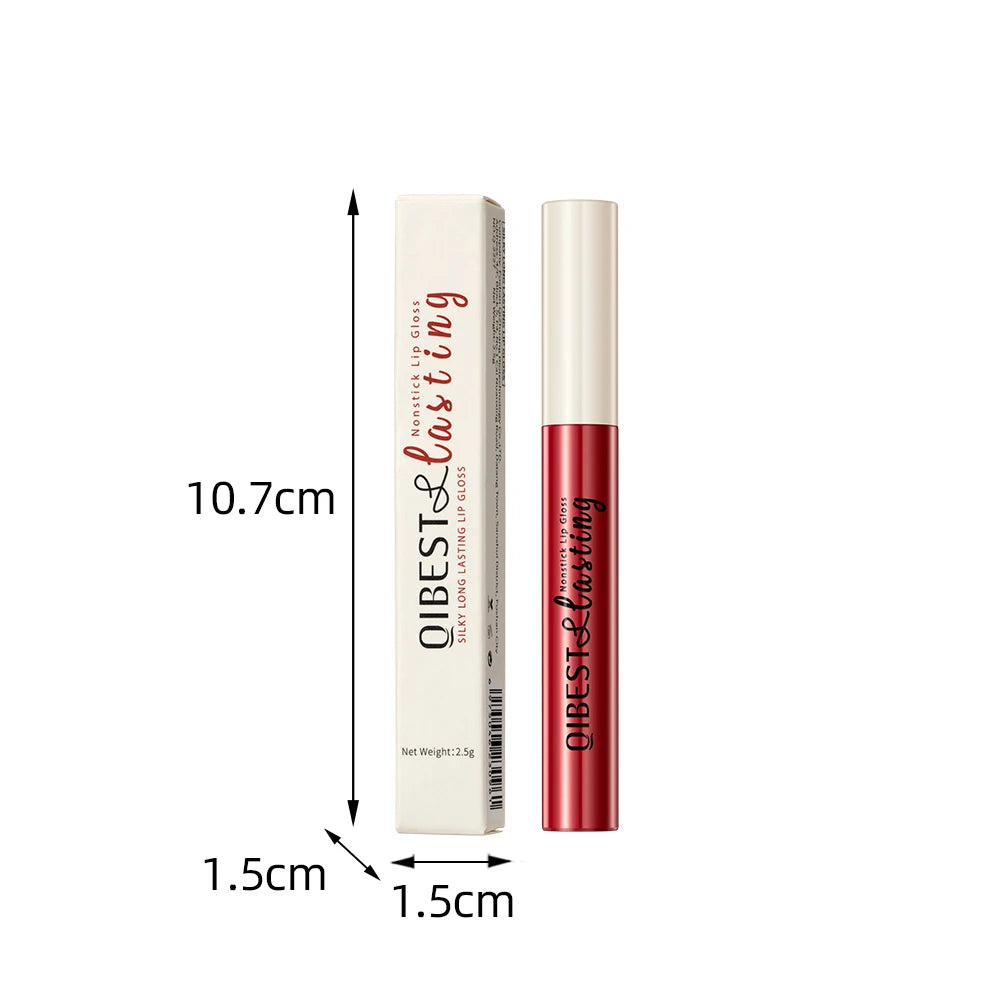 QIBEST Sexy Lipgloss Lasting Velvet Matte Lip Gloss Liquid Lipstick Makeup Women Beauty Nonstick Cup Waterproof Red Lipstick