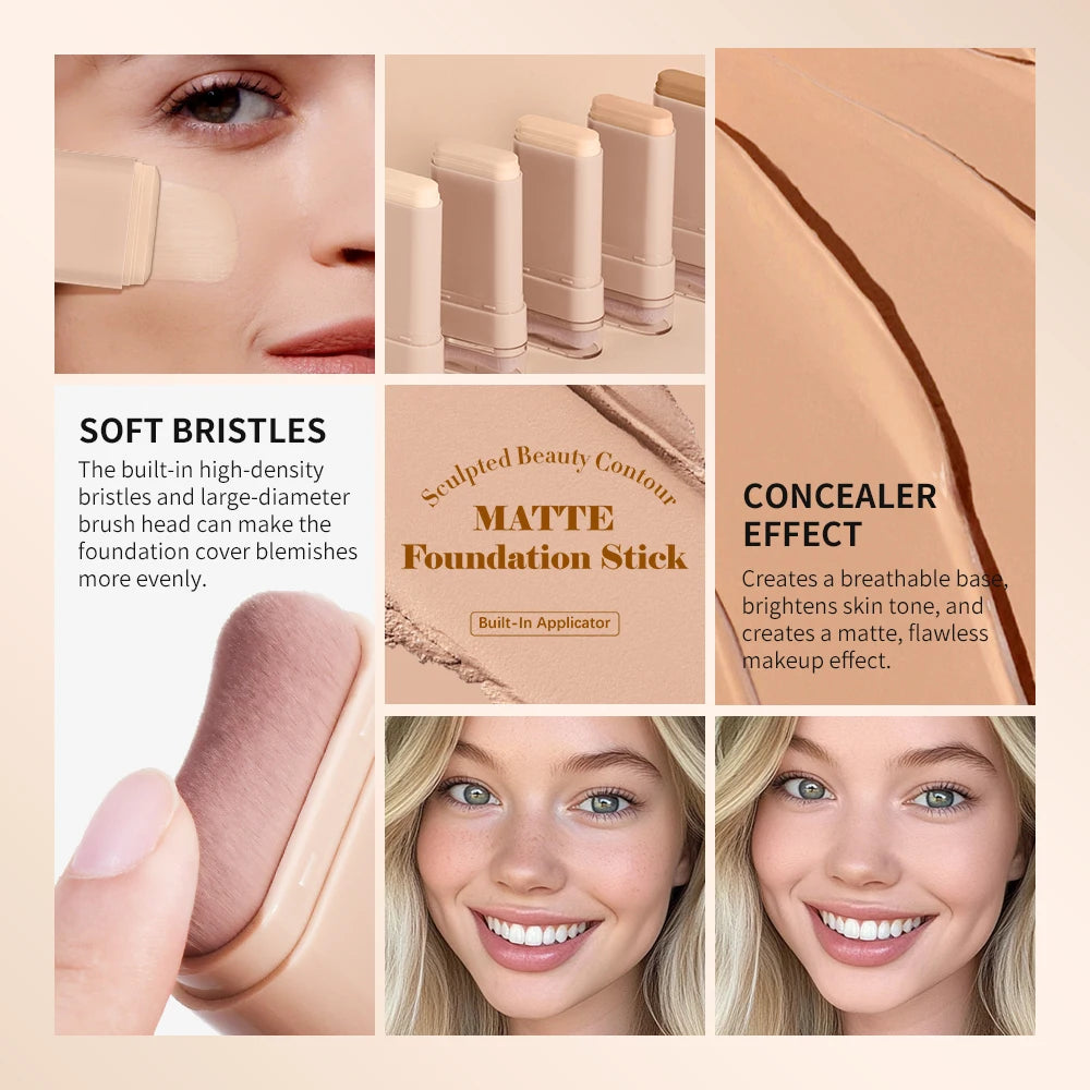 Lakerain Matte Foundation Stick Powerful Coverage Brighten Skin Tone Not Easy Melt Lightweight Smooth Texture Foundation Stick