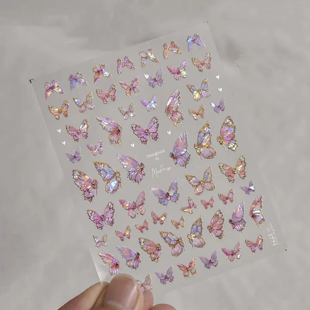 1pcs 5D Luxury Kawaii Butterfly Nail Stickers Japanese Glitter Shell Aurora Nail Art Decorations Decals DIY Manicure Slider Foil