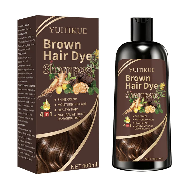 YUITIKUE Instant Brown Hair Color Shampoo 100ml - Gentle 4-in-1 Hair Dye Shampoo for Long Lasting Shiny Hair