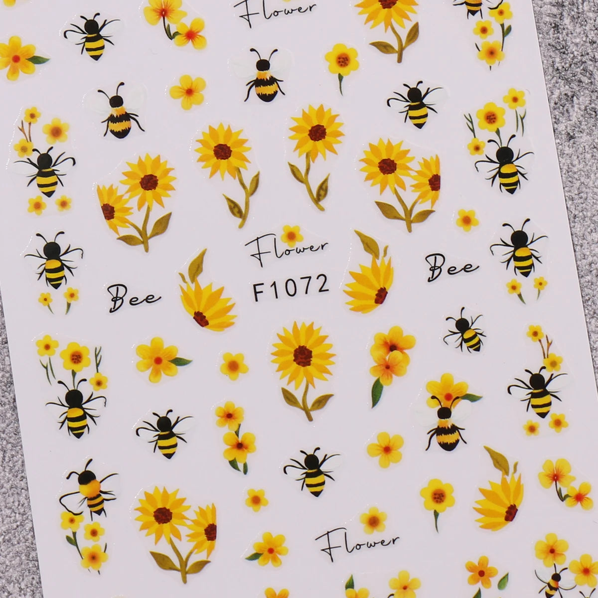 2 Spring and summer bee sunflower nail stickers, easy to apply for nail decoration DIY, gifts, party and wedding makeup styling