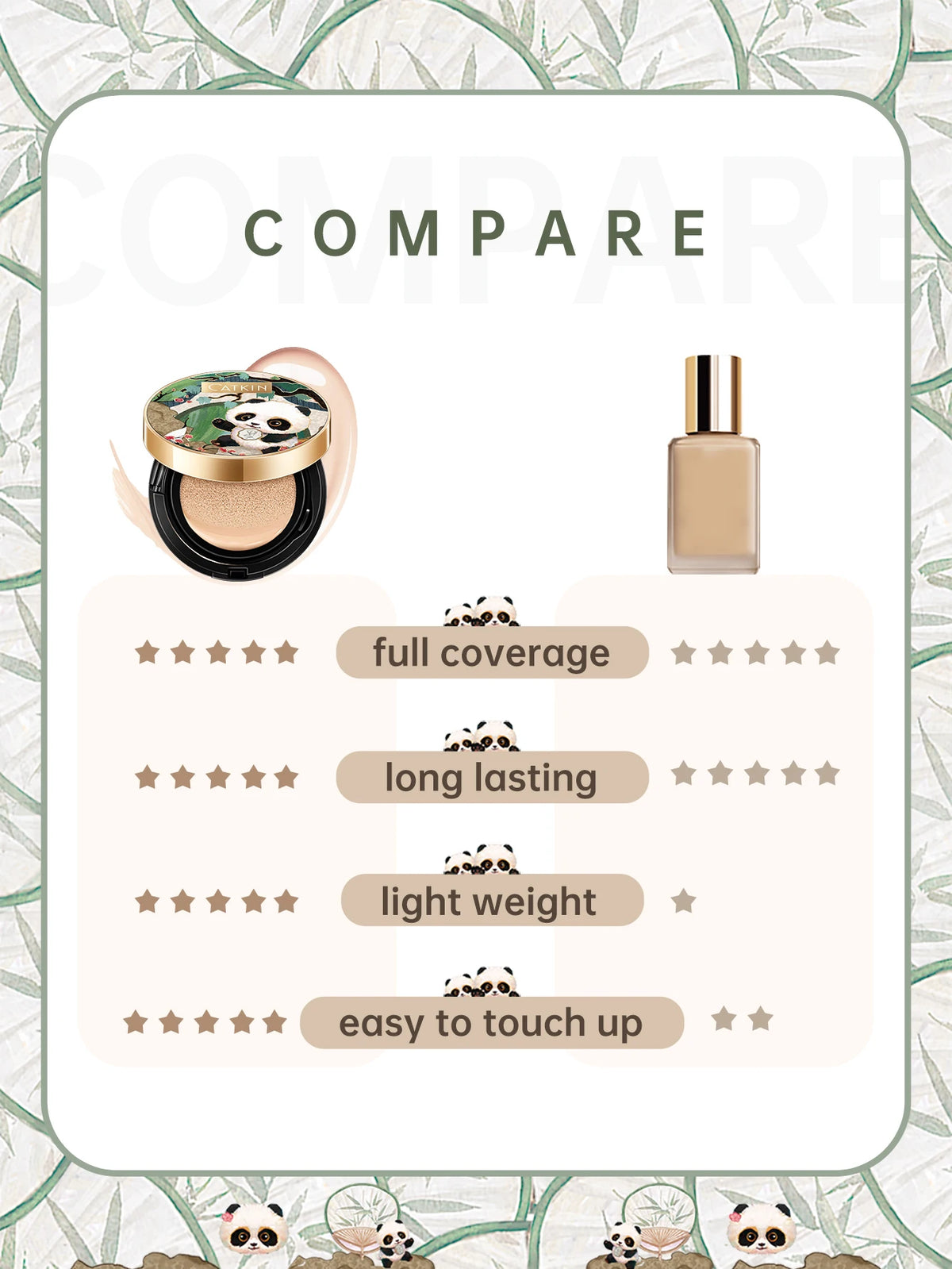CATKIN Makeup Panda Land Full Coverage Cushion Foundation Breathable Hydrating Nourishing Poreless Foundation for Sensitive skin