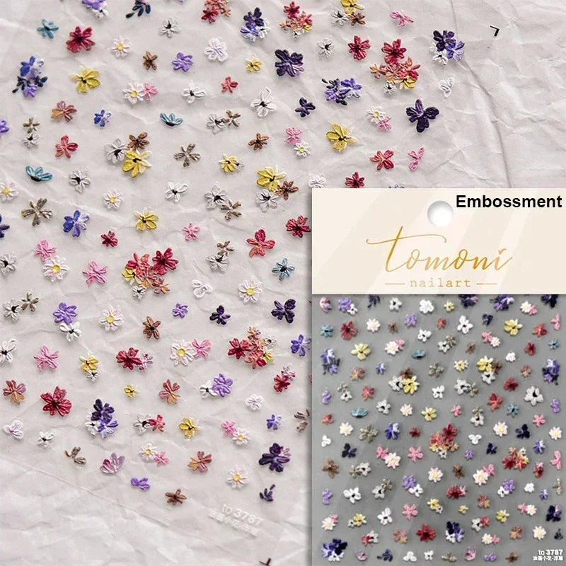 1 pc 5D sunflower nail stickers rose daisy cherry blossom self-adhesive nail art stickers oil painting style decorative sticker