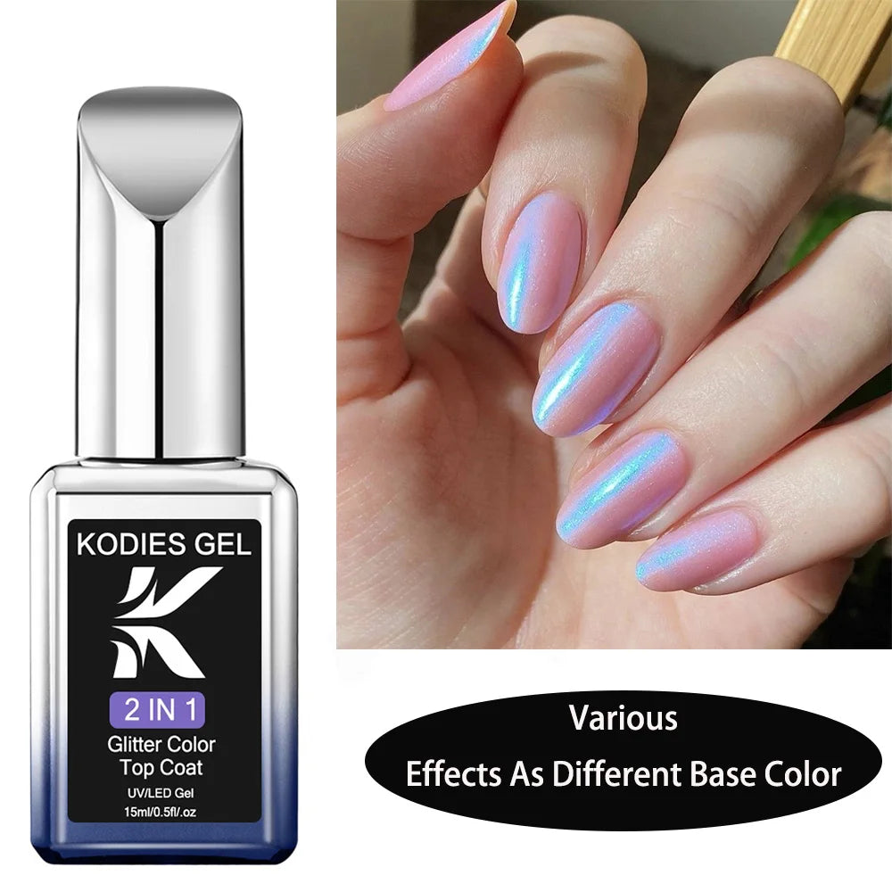 KODIES GEL Glitter Top Coat UV Gel Nail Polish Pearlescent Aurora Blue Gel Finish Sealer Semi Permanent Manicure Nail Supplies