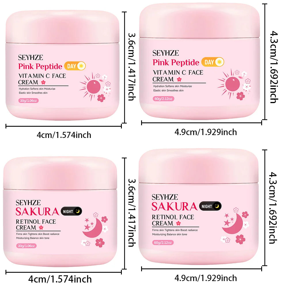 SEYHZE Sakura Day And Night Cream Rich in Retinol + Vitamin C/E Hyaluronic Acid Firming Skin 48H Hydration Brightening Uniform L