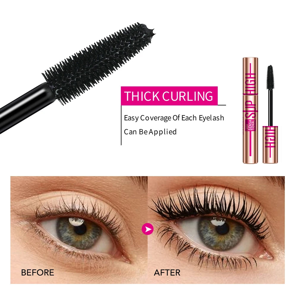 Super High 4D Waterproof Mascara - Volumizing, Curling & Lengthening Formula, Smudge-Proof Long-Lasting Black Mascara