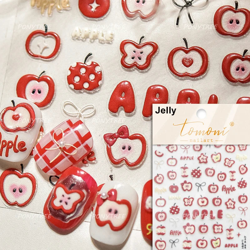 Shiny Attractive Apple Core Peel Cute Fruits Bowknot Tie Star Self Adhesive Nail Art Stickers Charming Rhinestone Manicure Decal
