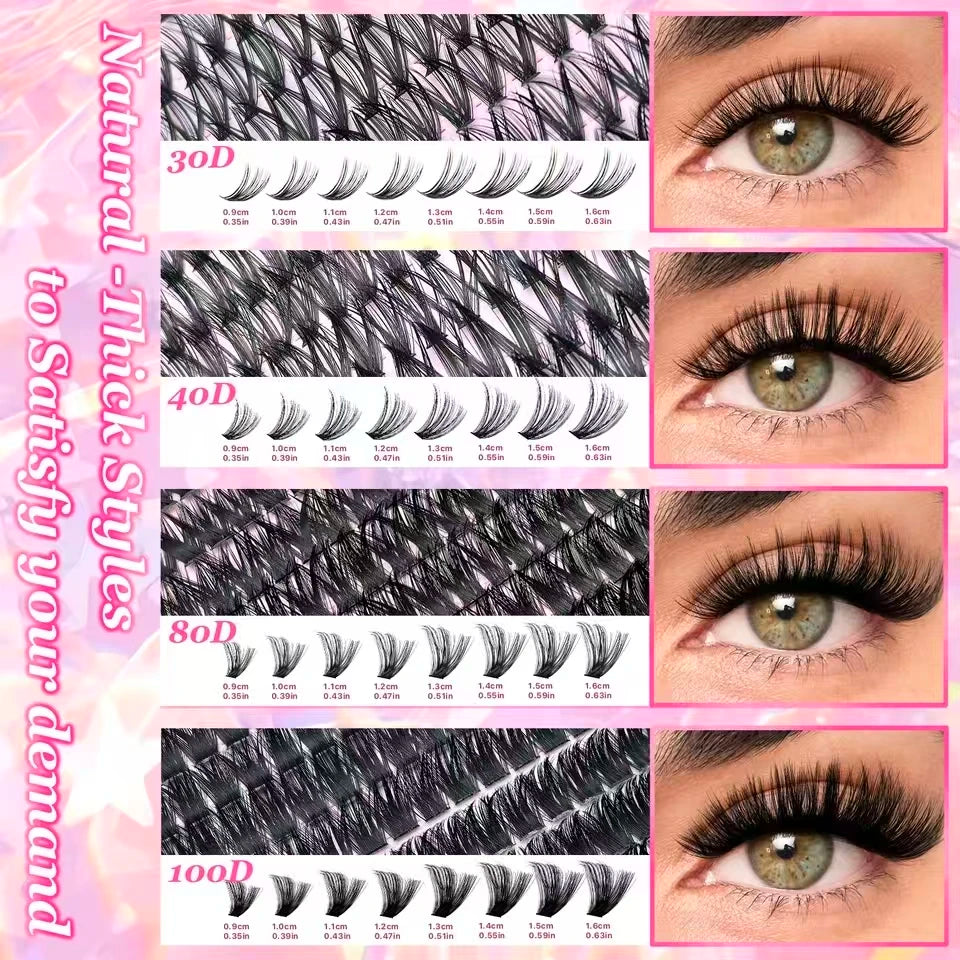 QIUNING Eyelash Clusters Kit Fluffy Individual Lashes Lash Bond and Seal and Remover Faux Mink Lashes Eyelash Extension DIY