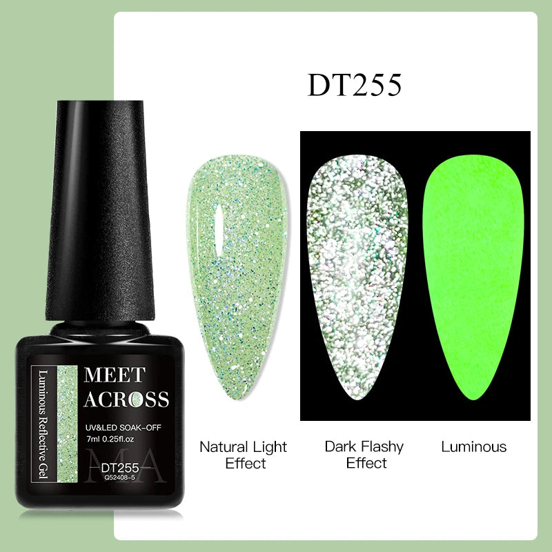 MEET ACROSS 7ml Reflective Glitter Gel Nail Polish Pink Green Purple Sparkling Soak Off UV Gel Polish for Manicure DIY Nail Art