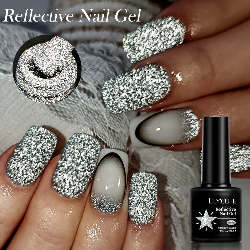 LILYCUTE 7ml 9D Black Crystal Cat Magnetic Gel Nail Polish Laser Silver Glitter Semi Permanent Manicure For Nail Art Gel Varnish