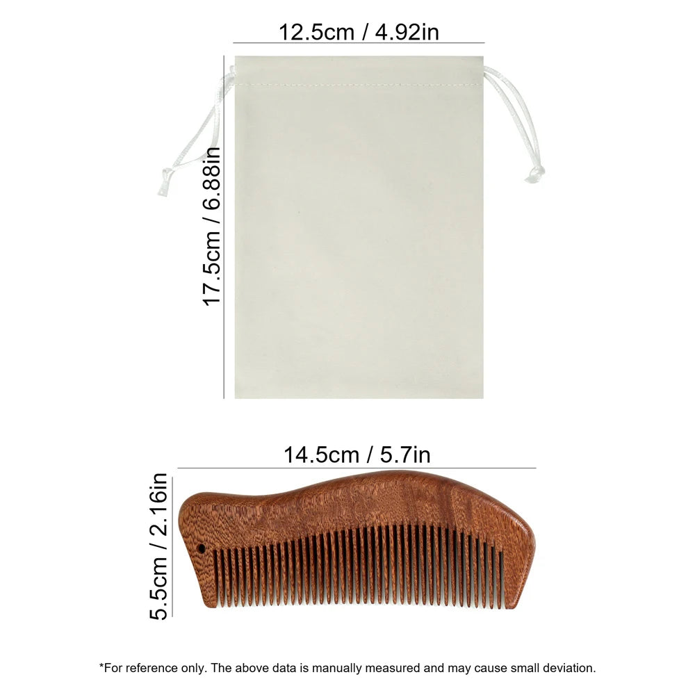 Natural Wooden Hair Comb with Cotton Drawstring Bag - Anti-static Scalp Massage, Handmade Wood Comb for Daily Hair Care