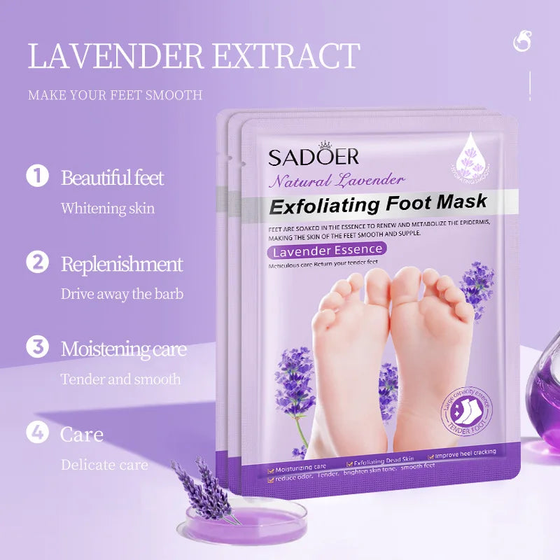 3 Pairs SADOER Lavender Foot Mask Moisturizing Foot Peeling Mask Anti-aging Exfoliating Feet Pedicure Exfoliant Feet Skin Care
