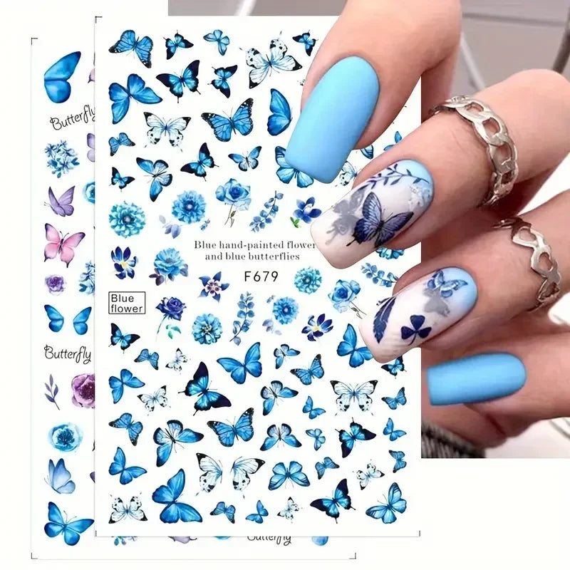 1PCS Black White Butterfly Laser Nail Stickers Y2K Nail Art Decoration Abstract Lines Bronzing Flowers Stickers For Nails
