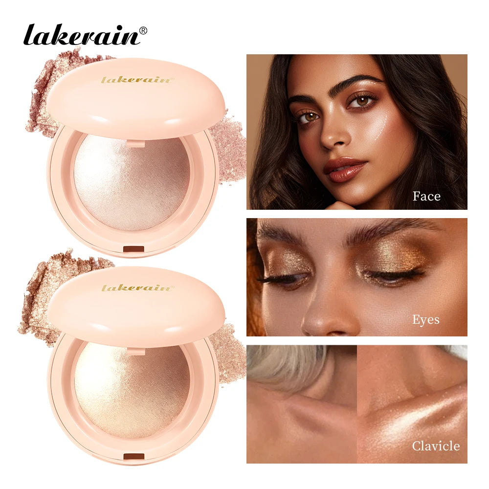 Lakerain Silken Touch Highlight Powder Smooth Texture Luminous Finish Long Lasting Makeup Waterproof Baked Highlighter Powder