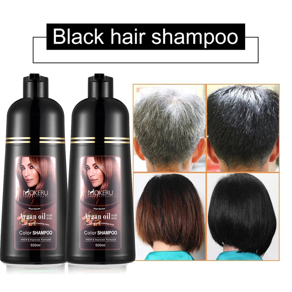 Mokeru 500ml Argan Oil Essence Natural Long Lasting Dark Brown Permanent Hair Dye Shampoo For Gray Hair Women Fast Color Dyeing