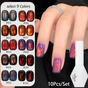 WS 10ML Sunlight Cat Eye Gel Nail Polish Autumn Winter Whitening Wine Red Color Light Sunset Glow Cat Eye Glass Beads Nail Atr