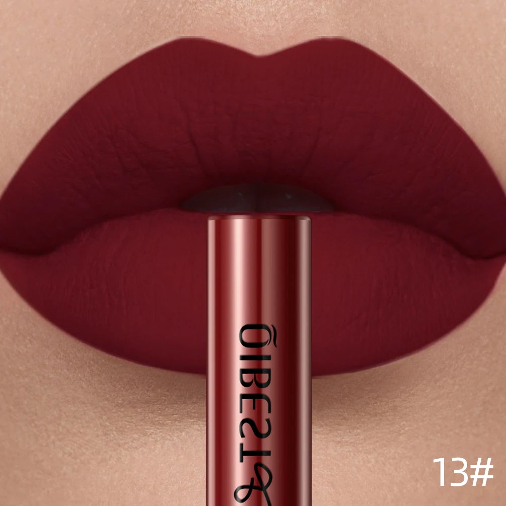QIBEST Sexy Lipgloss Lasting Velvet Matte Lip Gloss Liquid Lipstick Makeup Women Beauty Nonstick Cup Waterproof Red Lipstick