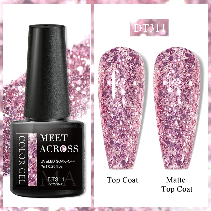 MEET ACROSS 7ml 36Colors Glitter Thermal Gel Nail Polish 3 Colors Changing Soak Off Gel Winter Semi Permanant Nail Art Varnish