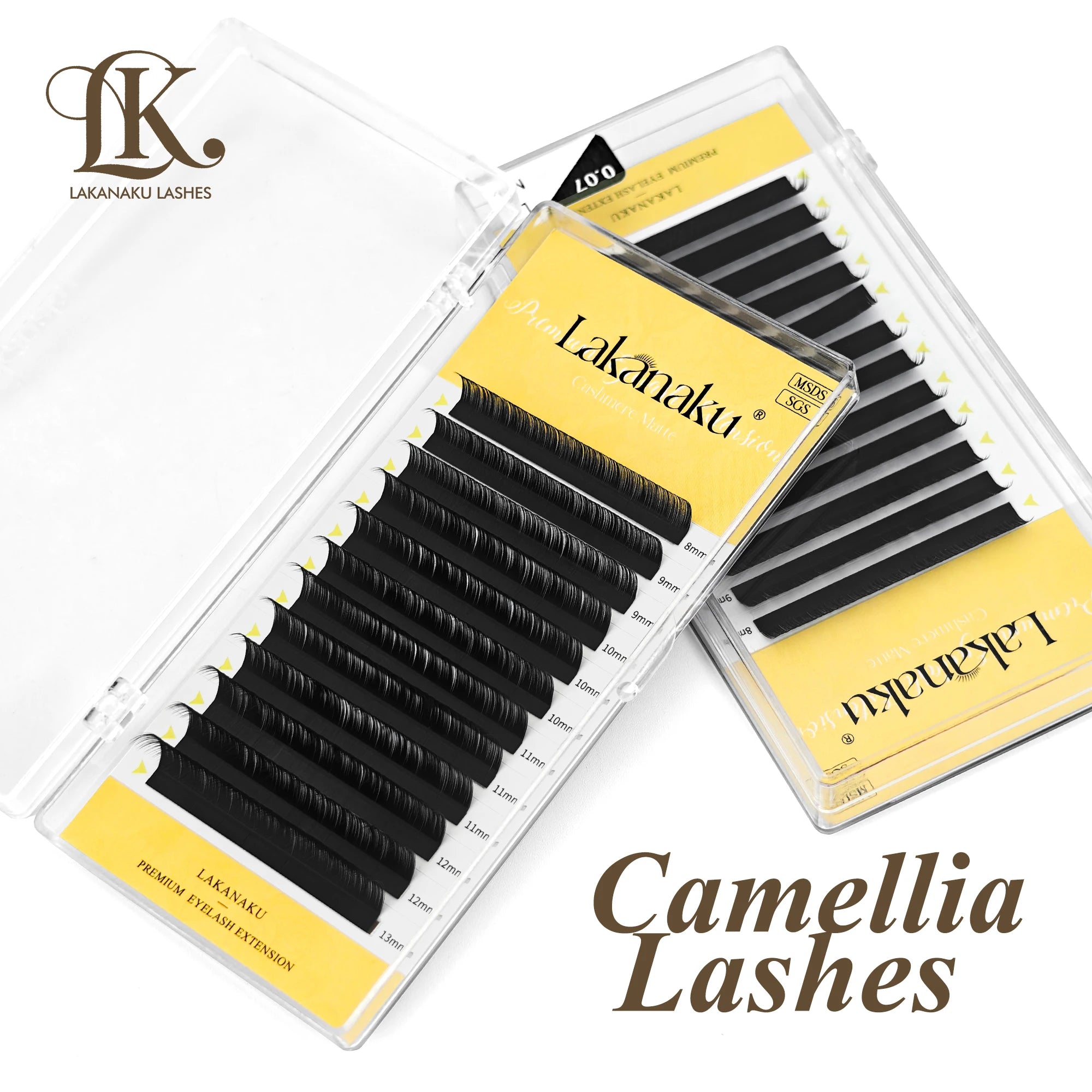 LAKANAKU UB UC UJ Curl Camellia Lashes with Adhesive Eyelash Extensions Russian Volume Fans Fluffy Lashes Premade Fan Lashes