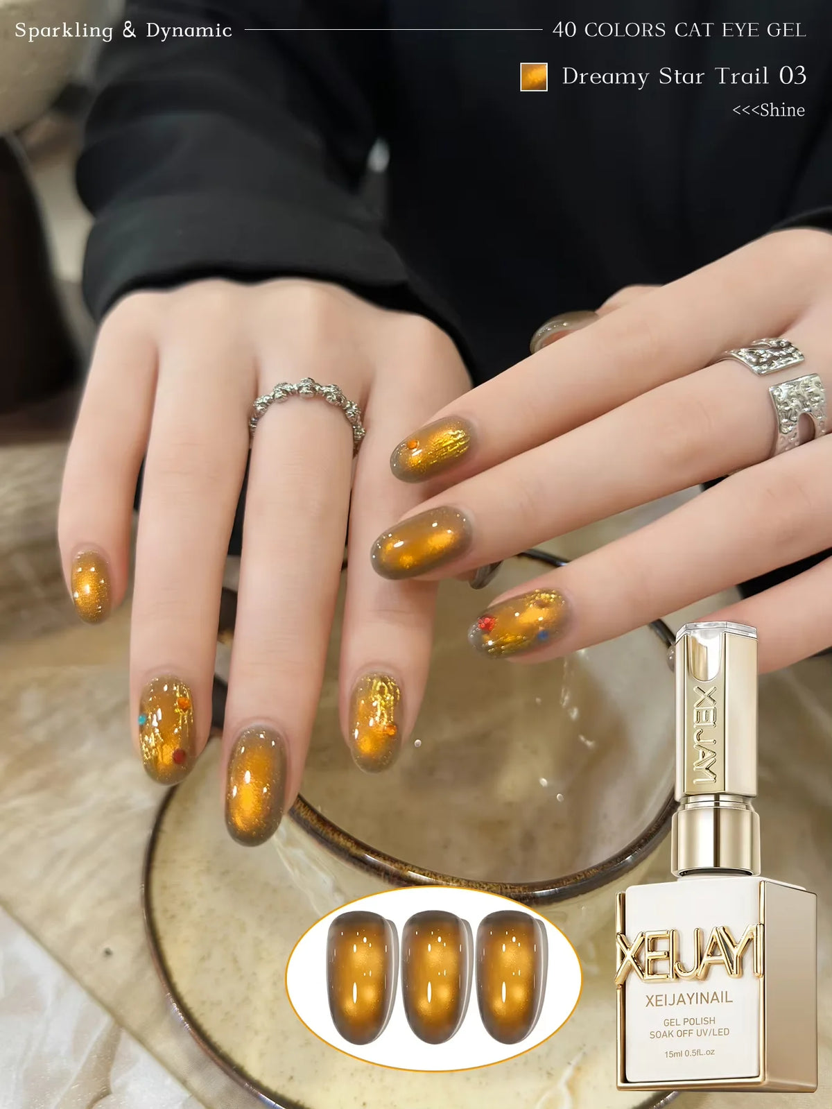 XEIJAYI 1Pc 15Ml Colorful Cat Eye Nail Gel Polish, Semi-Permanent Nail Art, Soak-Off UV LED Gel for Nail Salons & DIY Manicure