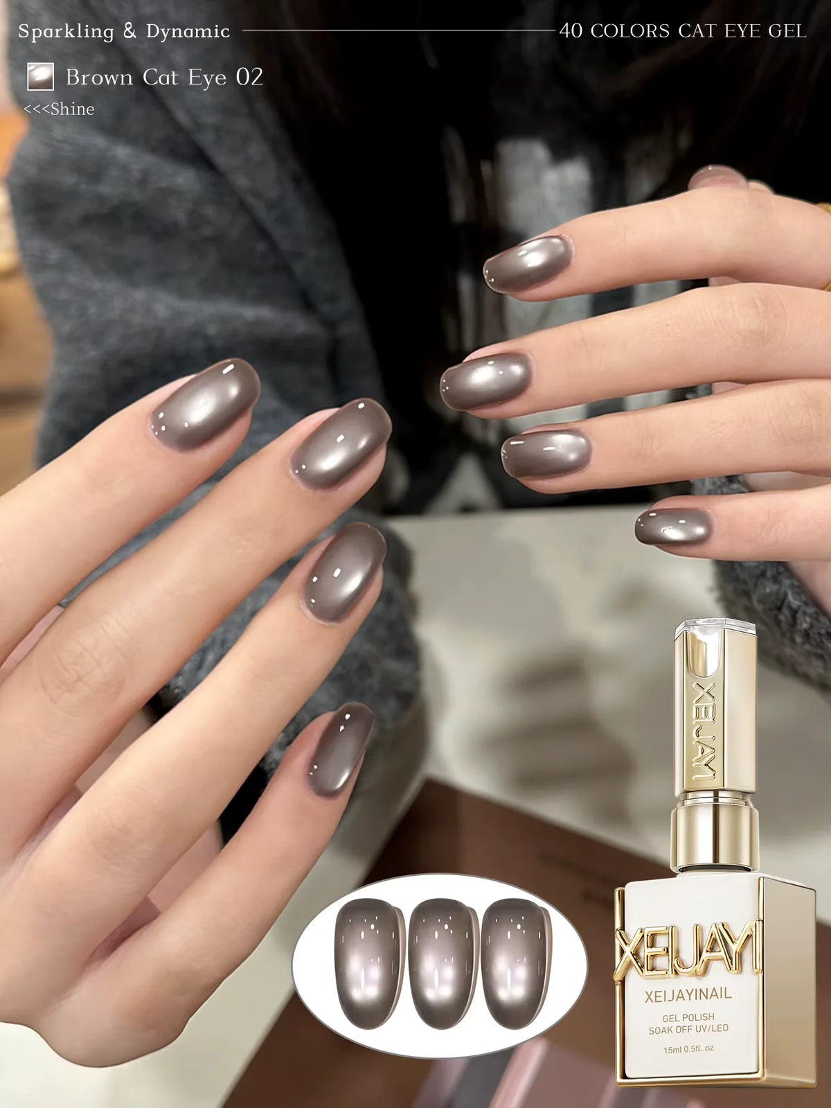 XEIJAYI 1Pc 15Ml Colorful Cat Eye Nail Gel Polish, Semi-Permanent Nail Art, Soak-Off UV LED Gel for Nail Salons & DIY Manicure