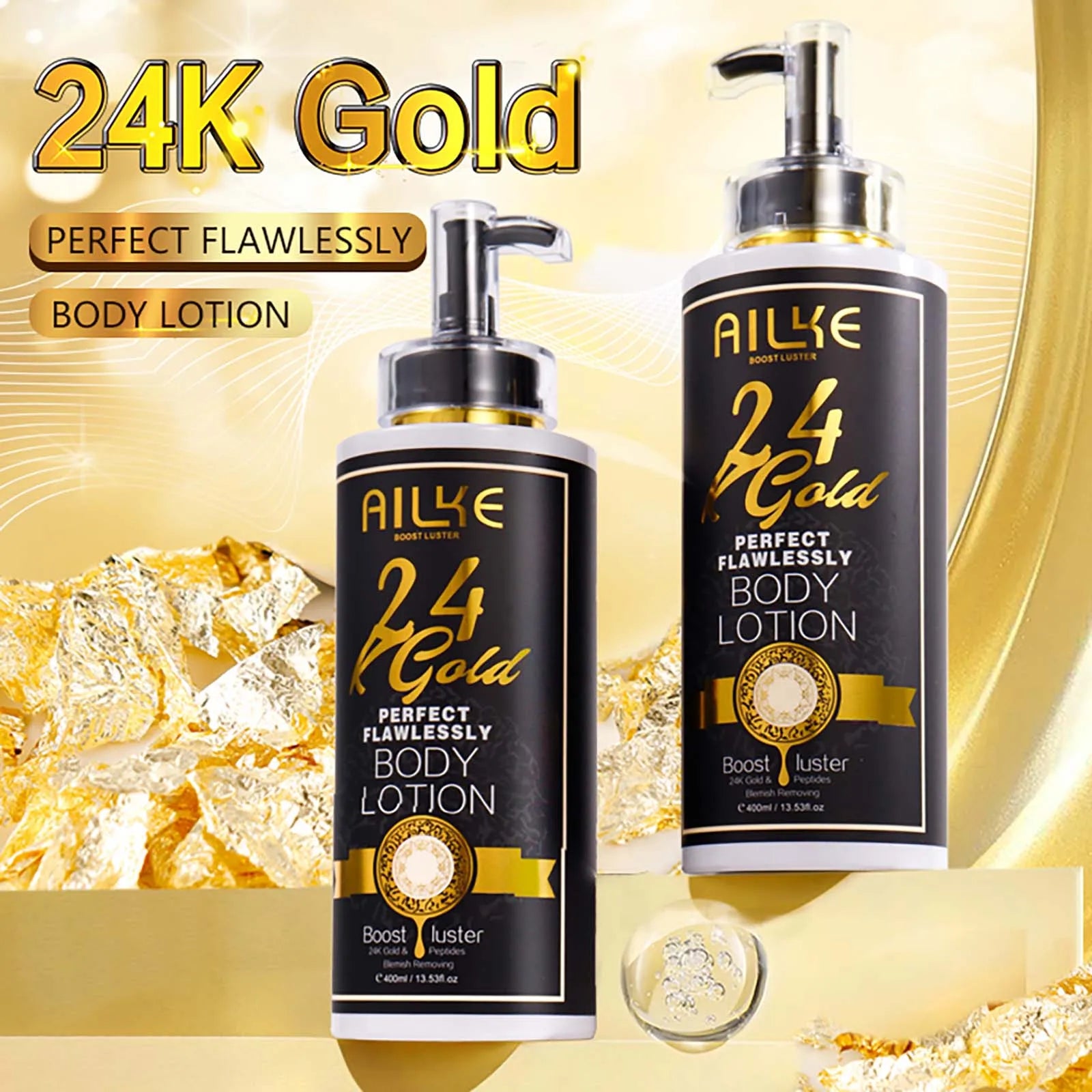 AILKE 24k Gold Perfect Flawlessly Body Lotion, Whitening, Inhibit Melanin, Moisturizing, UV Protect, With Nicotinamide Vitamin C