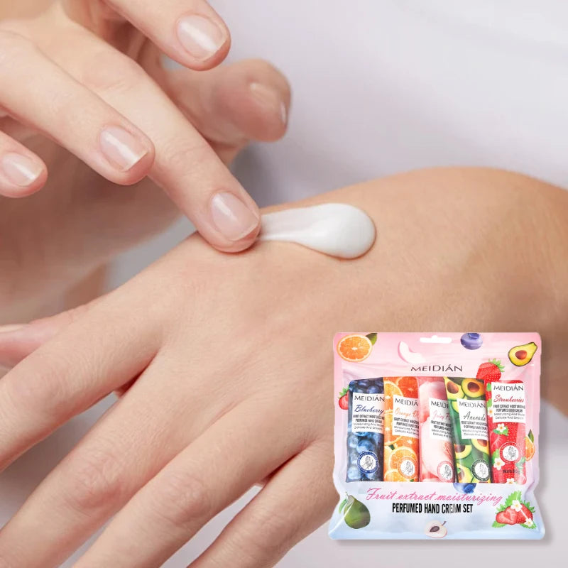 Meidian 5-Piece Fruit Fragrance Hand Cream Set – Moisturizing & Hydrating Hand Care for Dry Skin, Helps Keep Hands Soft, Smooth & Nourished