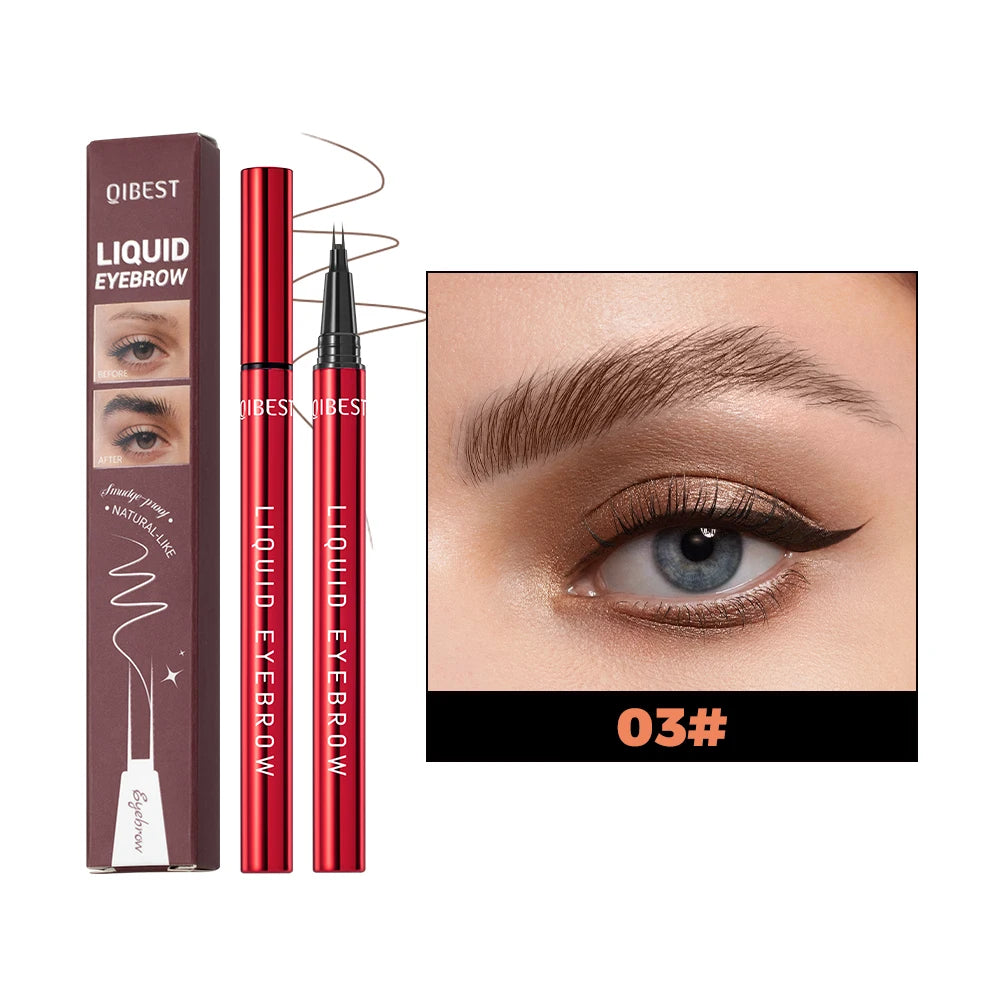 QIBEST 2 Points Eyebrow Pencil Long Lasting Easy To Grip Eyebrow Tattoo Waterproof Thin Liquid Lying Silkworm Brow Pen Cosmetics