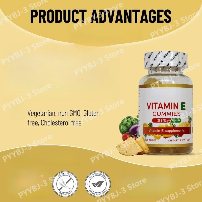 Vitamin E 268mg Vegan Gummy Supplement Daily Antioxidant Nutrition 60Gummies Immune Support Skin&Hair Health Non-GMO Gluten-Free