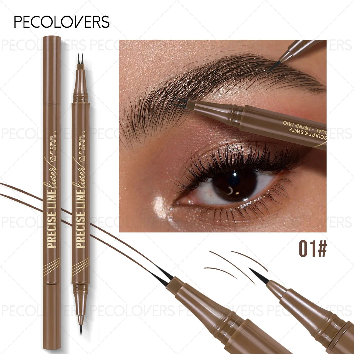 2 Forks Eyebrow Pencil Dual-Ended Artist Ultra-Fine Waterproof & Sweatproof, Natural 3D Wild Brow Look,