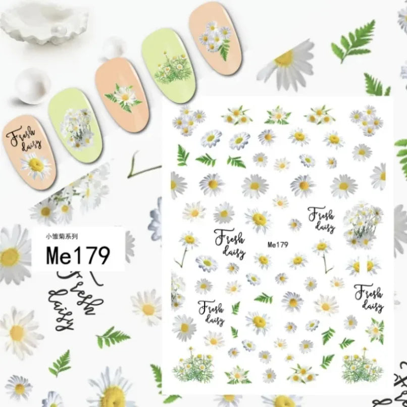 3D Flower Petal Nail Stickers Purple Pink Tulip Leaf Clover Summer Avocado Fruit Geometric Line Floral Manicure Decoration